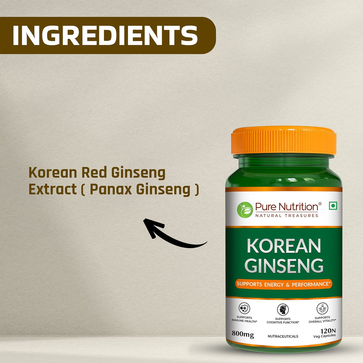 Korean Ginseng (Panax) Capsules 120 Count Energy, Stamina & Brain Health