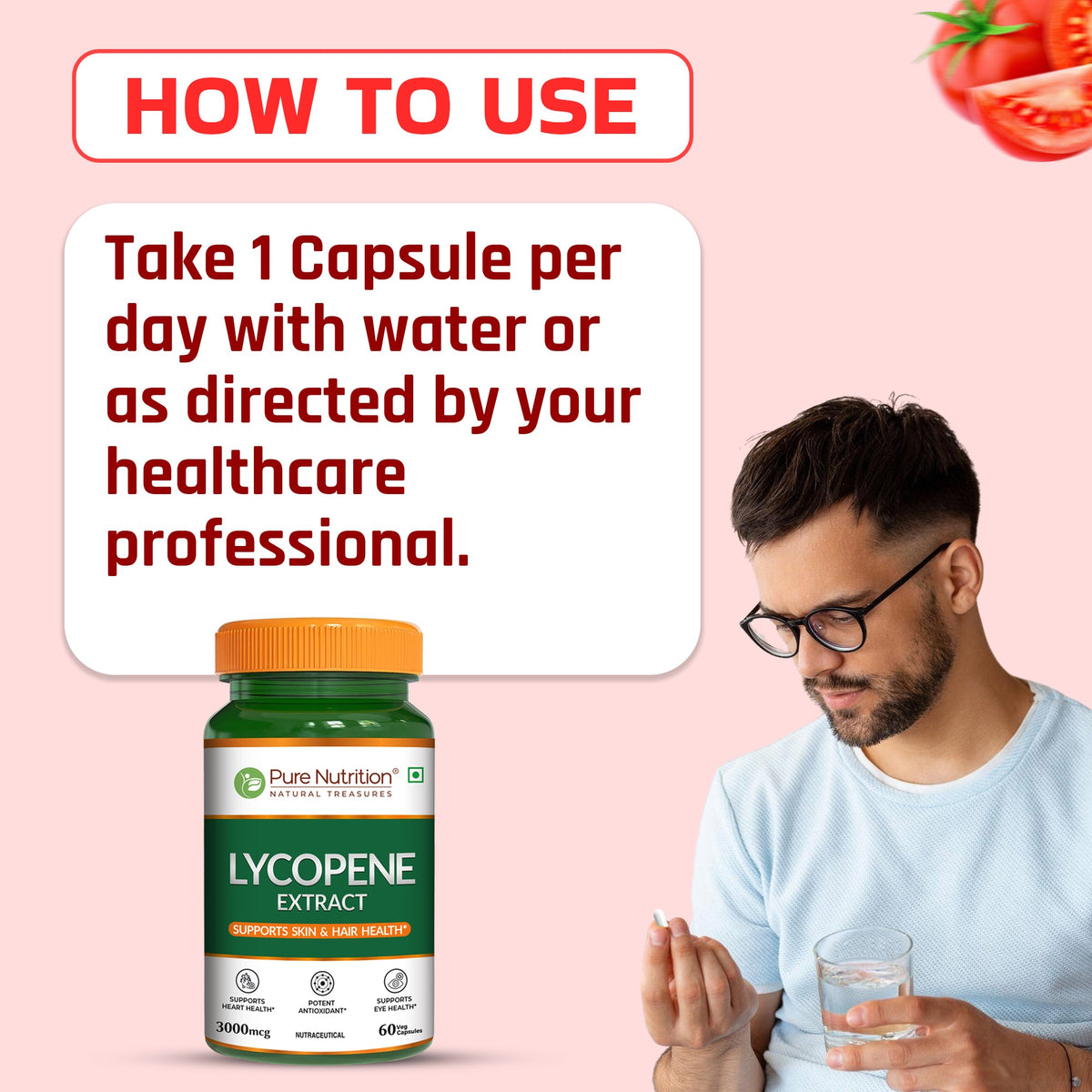 Lycopene Extract 3000 mcg Skin, Hair, Eye & Antioxidant Support | 60 Caps