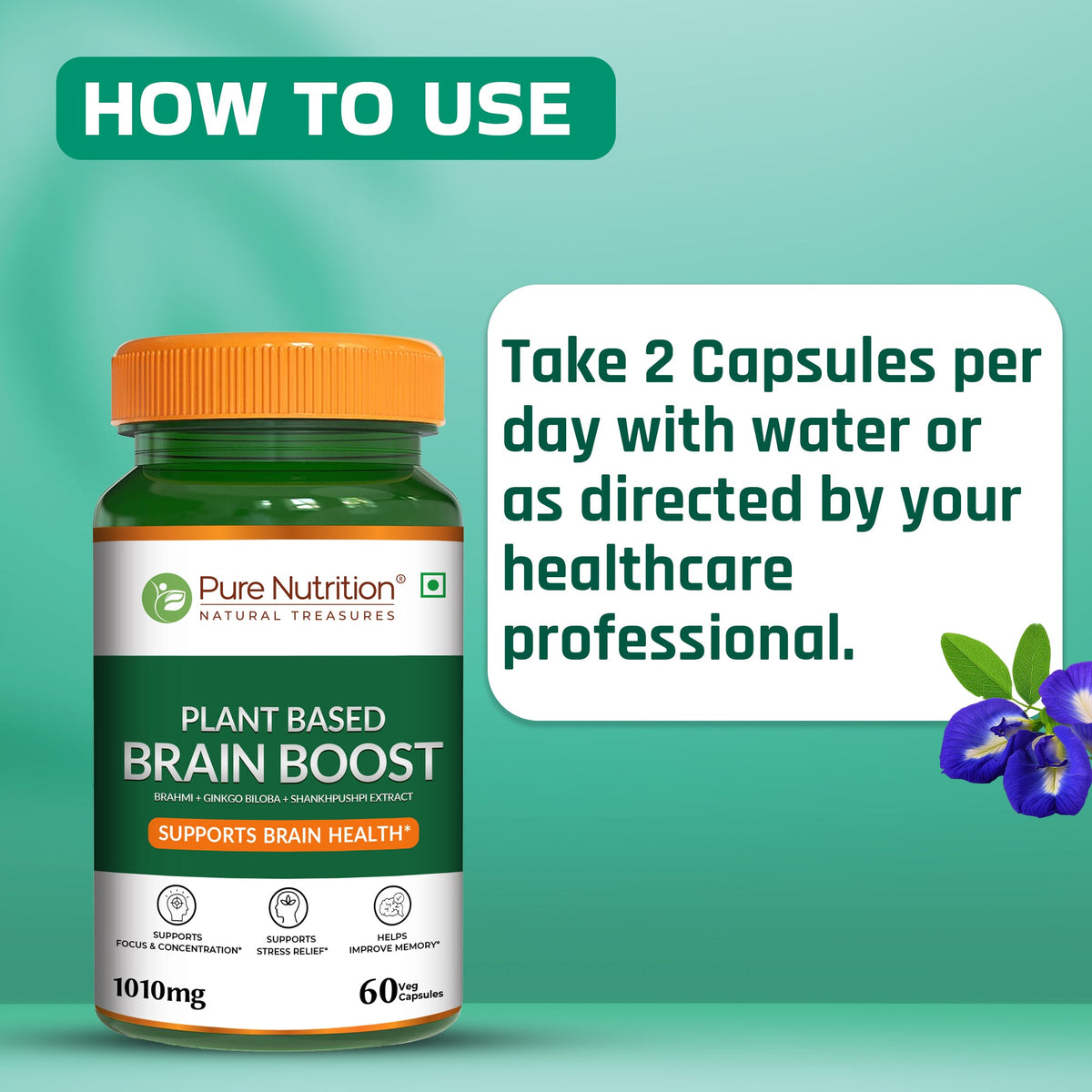 Plant-Based Brain Boost Brahmi, Ginkgo Biloba & Shankhpushpi | Focus & Clarity