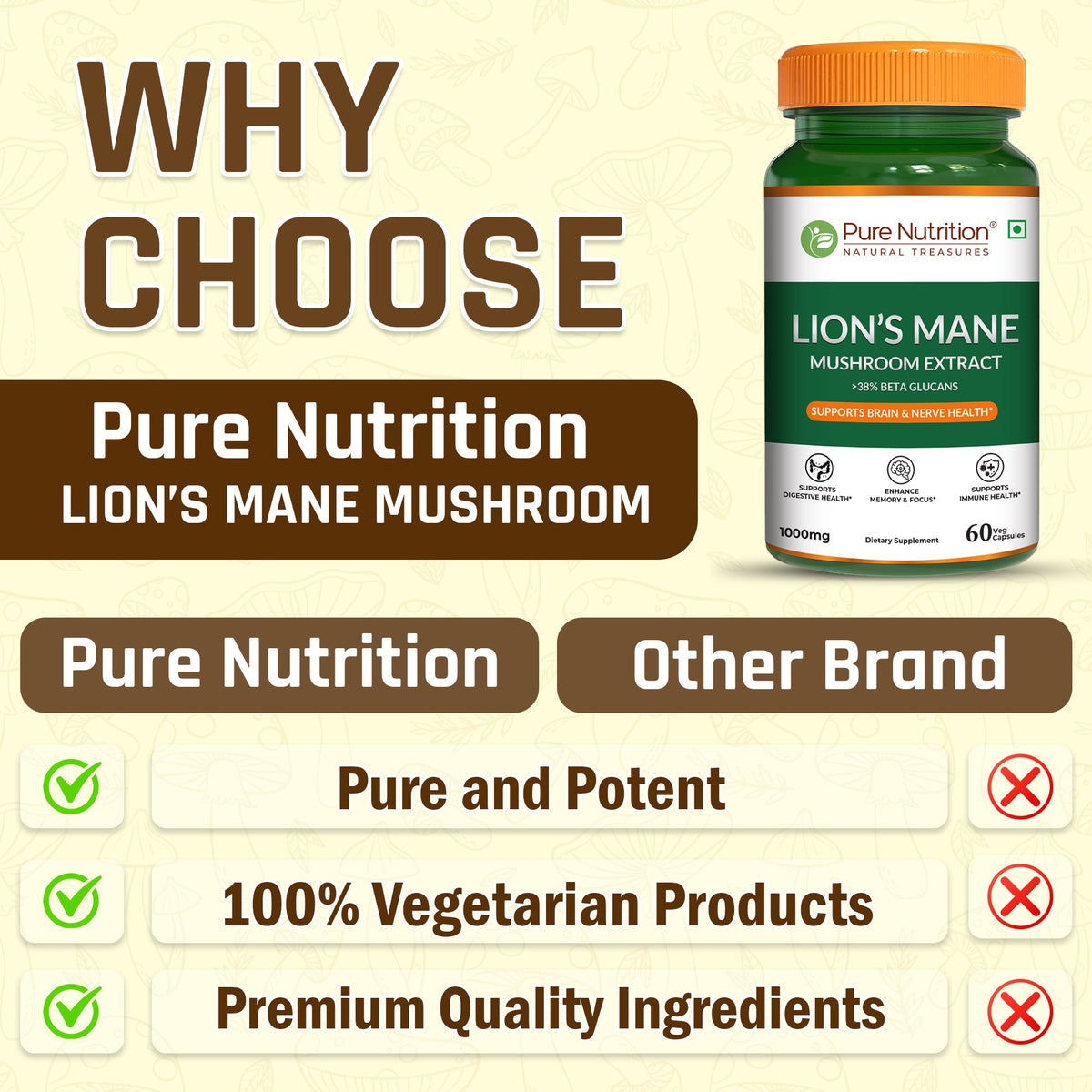 Lion's Mane Mushroom Extract 1000mg 38% Beta-Glucans | Brain & Cognitive Health