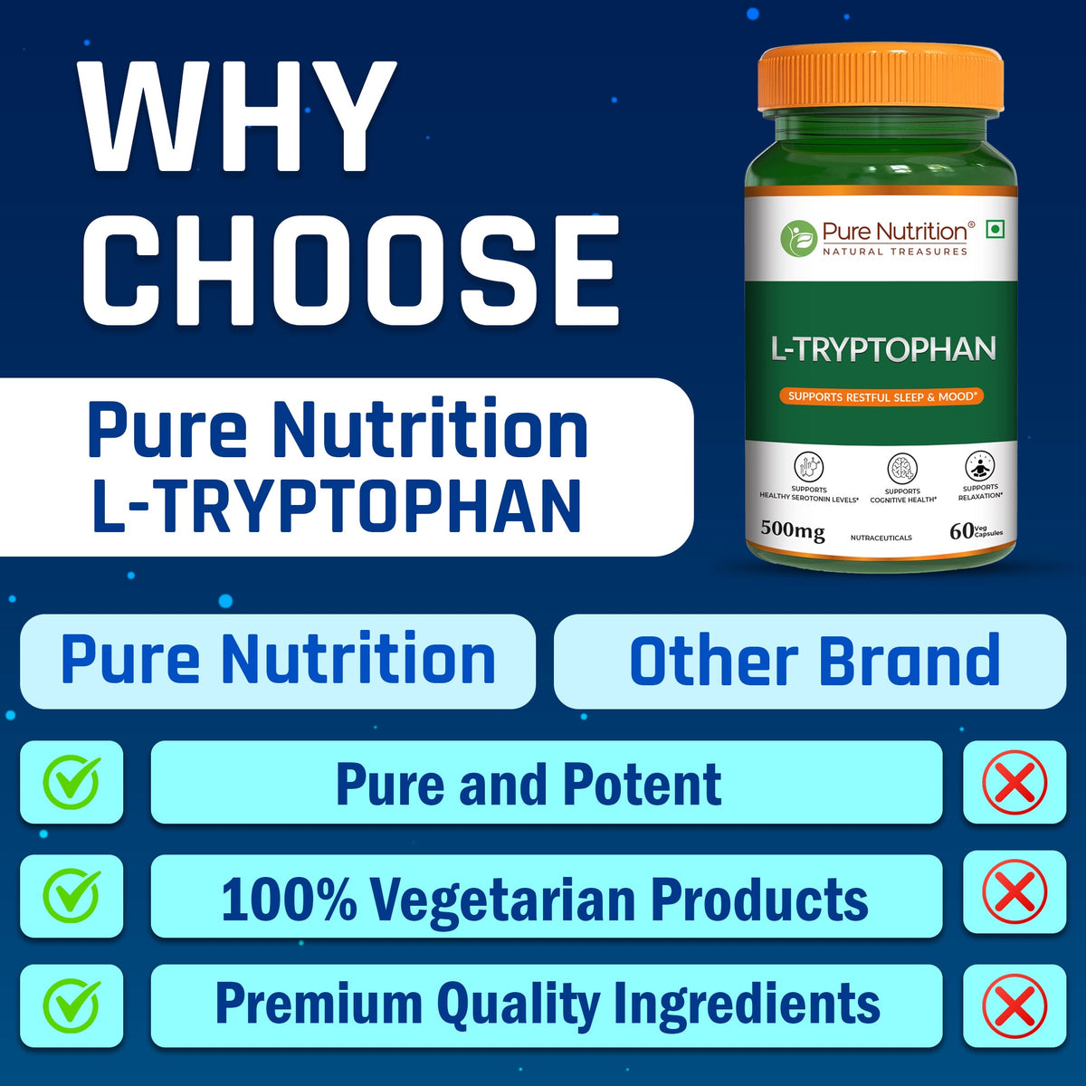 L-Tryptophan 500mg Veg Capsules Mood Balance, Sleep & Wellness