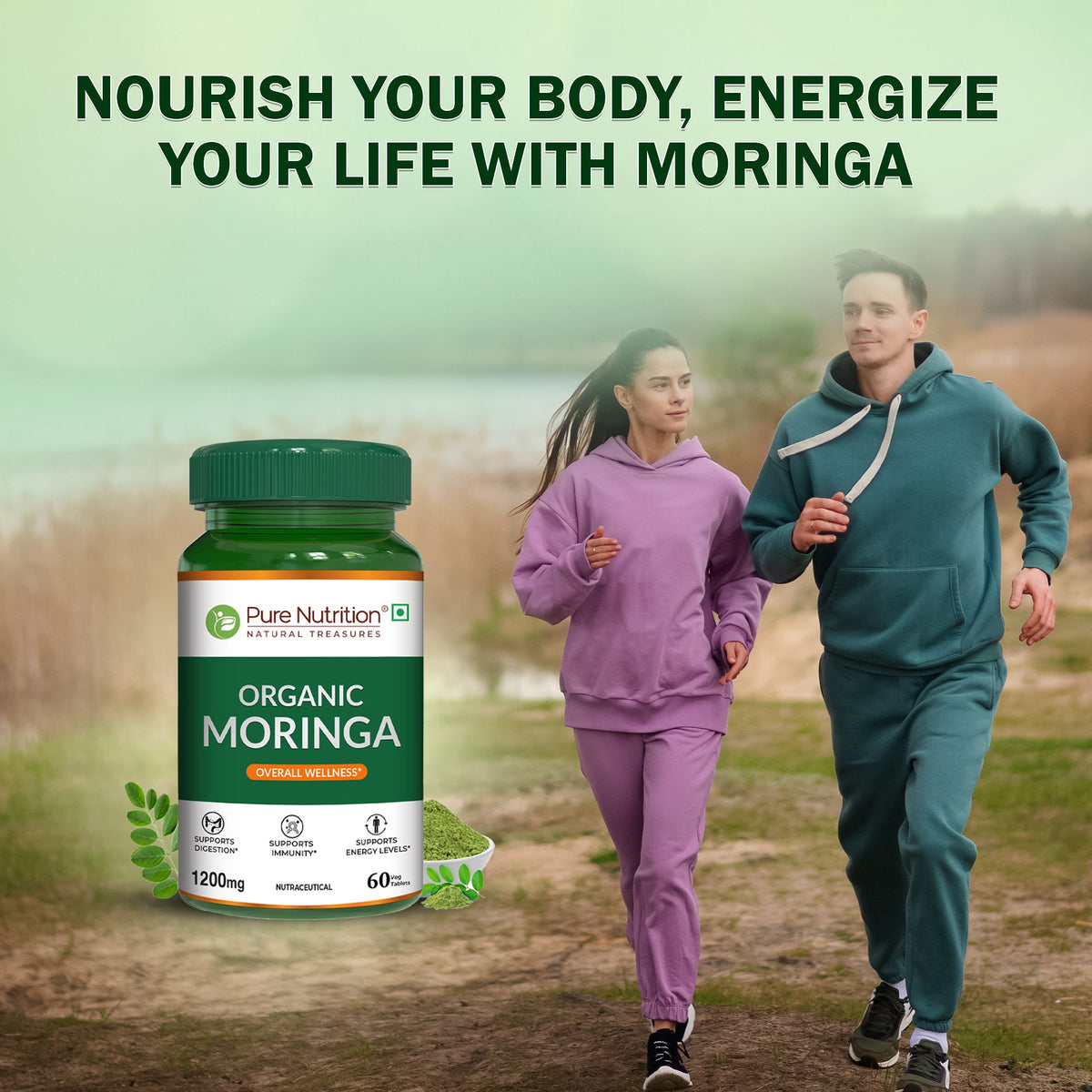Organic Moringa Tablets 1200mg 60 Count | Immunity & Daily Energy