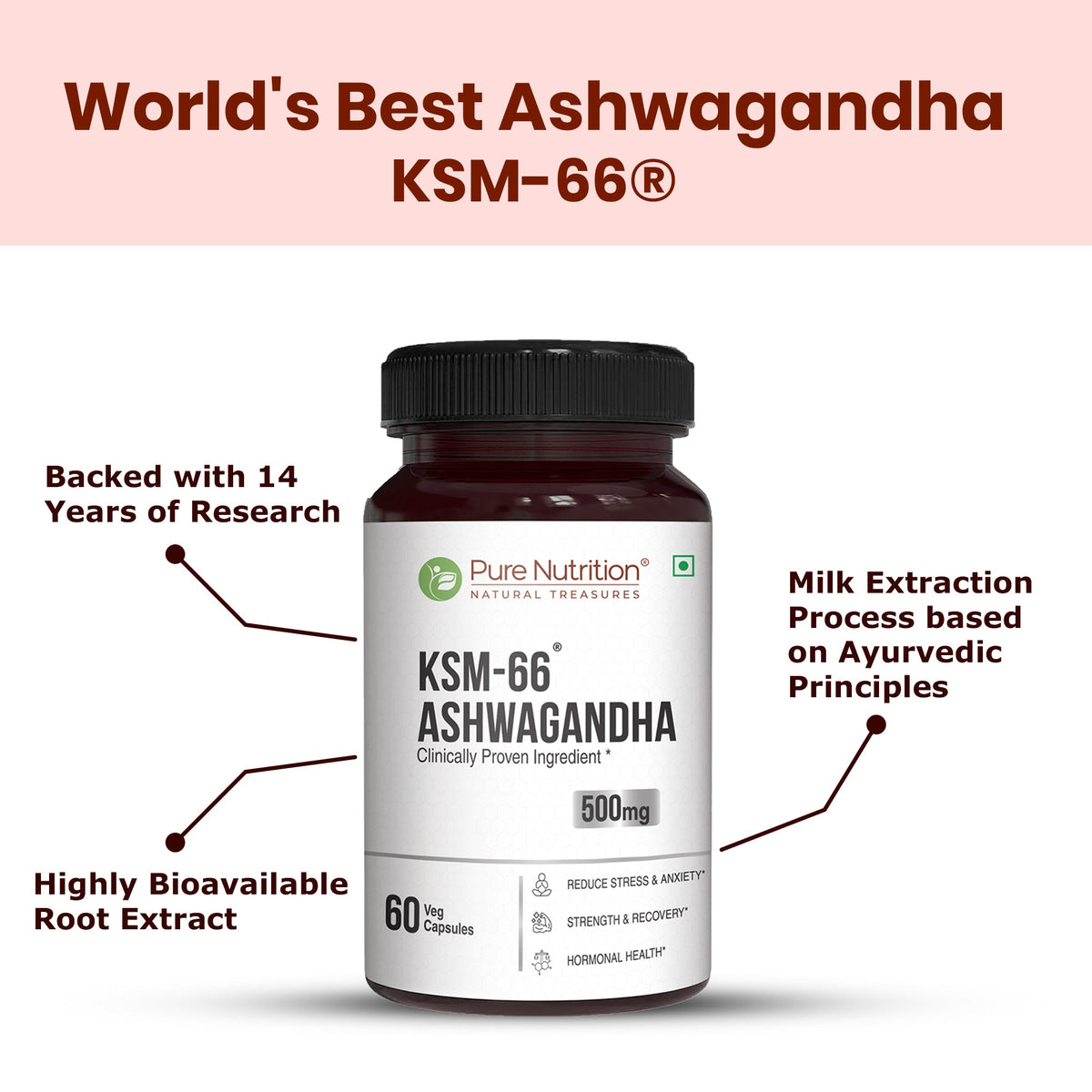 KSM-66 Ashwagandha 500mg Standardized Root Extract | Stress & Vitality