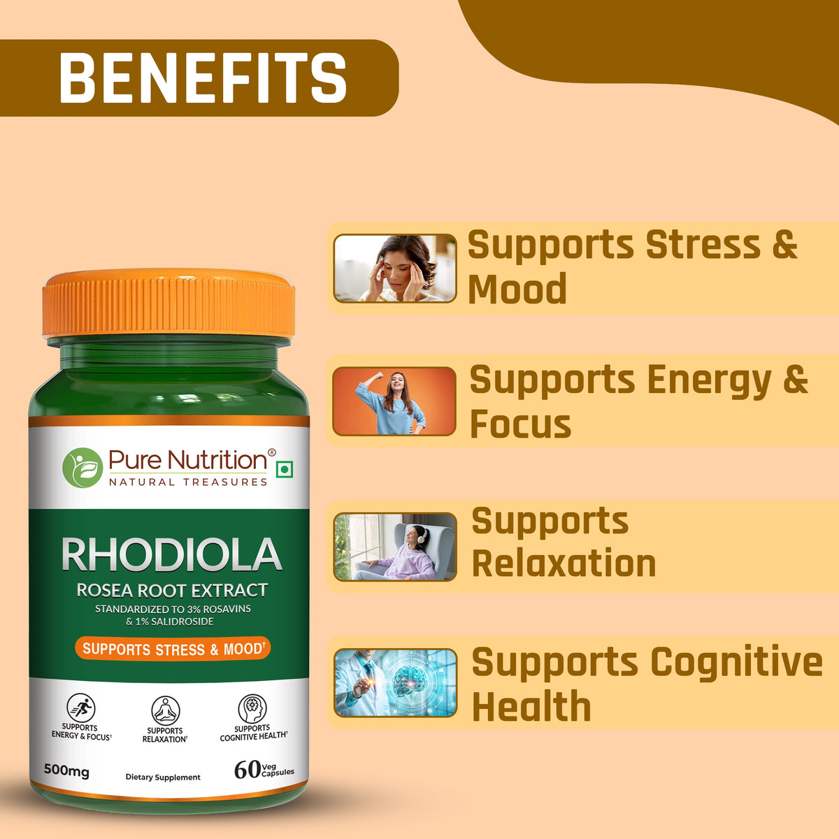 Rhodiola Rosea Root Extract – 500mg | 3% Rosavins | Stress & Energy Support