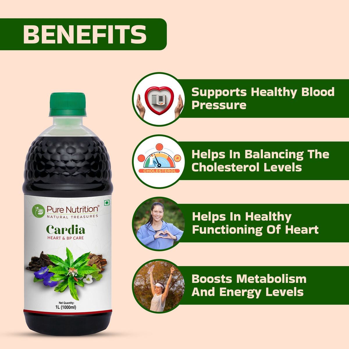 Cardia Herbal Juice Arjuna, Brahmi, Ashwagandha & Ayurvedic Wellness Blend