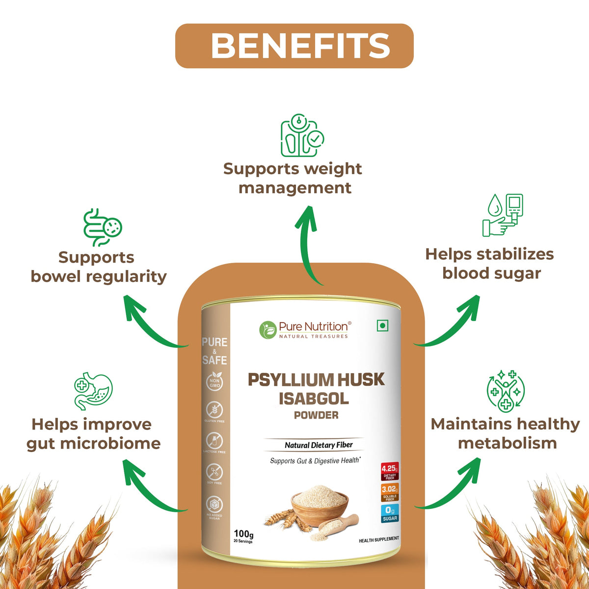 Psyllium Husk (Isabgol) Powder Natural Dietary Fiber for Digestive Health
