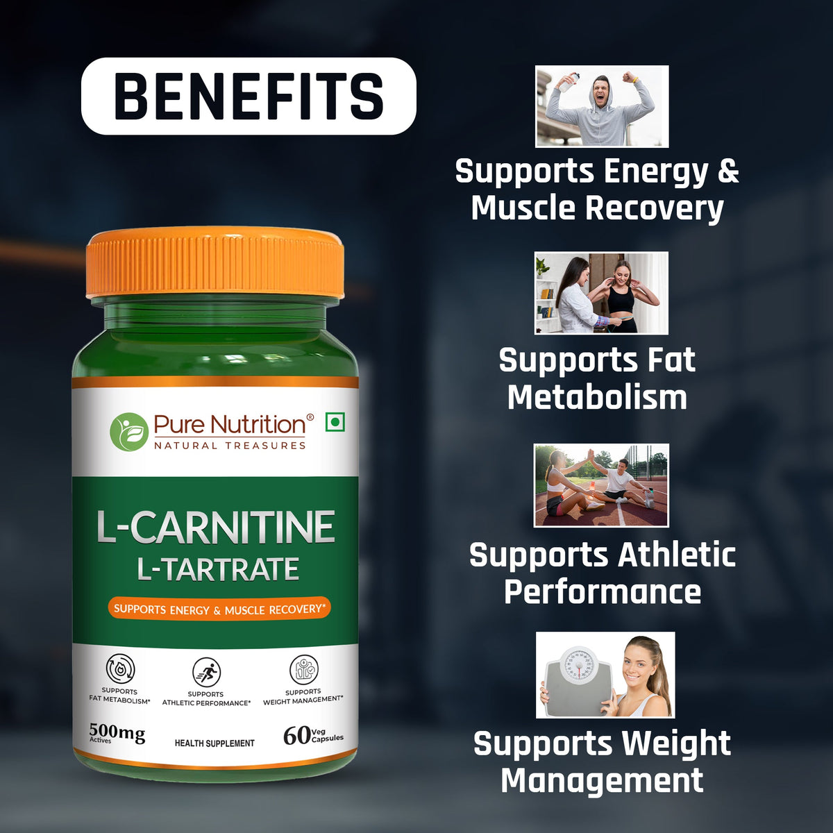 L-Carnitine L-Tartrate 500mg Veg Capsules Fat Metabolism & Energy