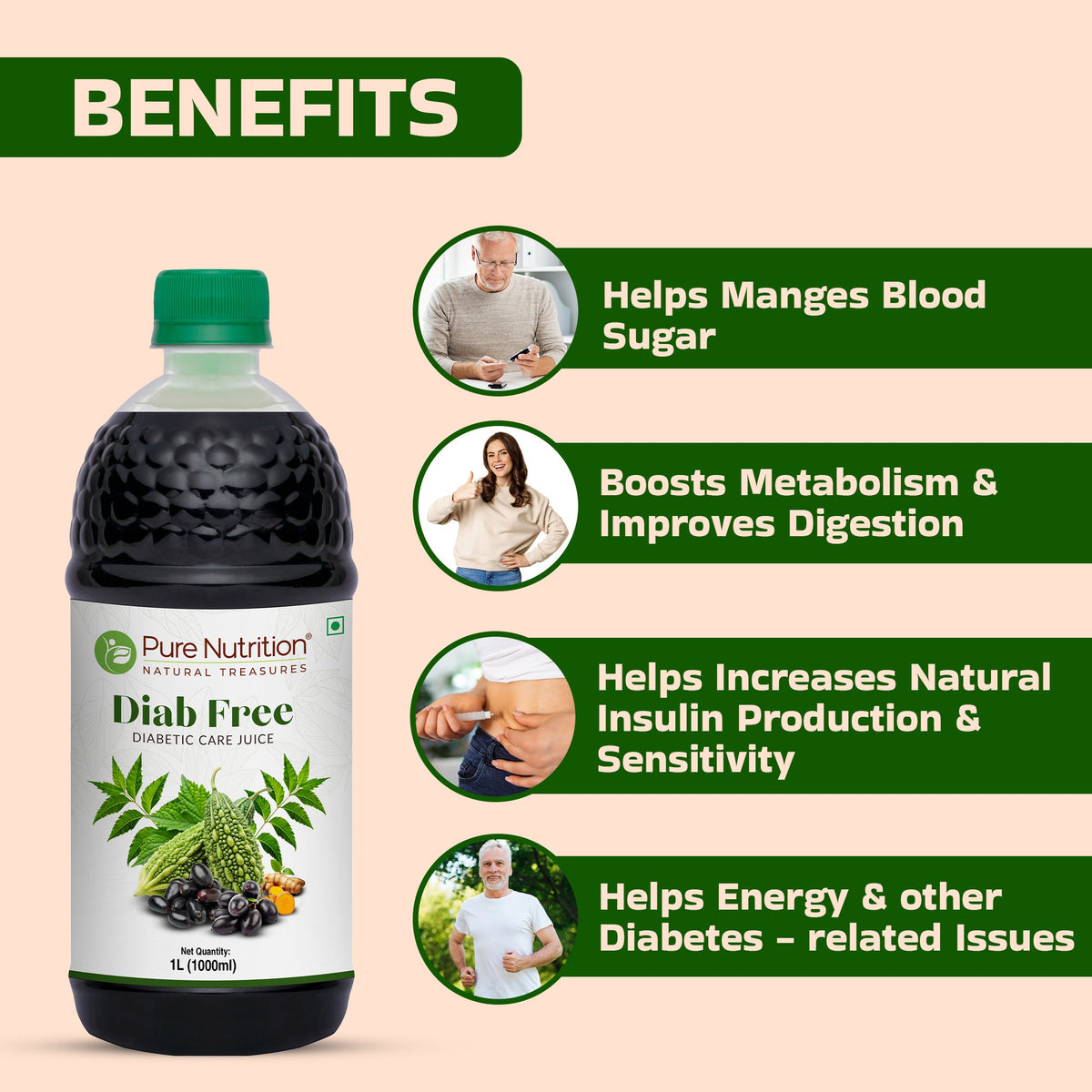 Diab Free Herbal Juice Karela, Jamun, Neem & Fenugreek Blend