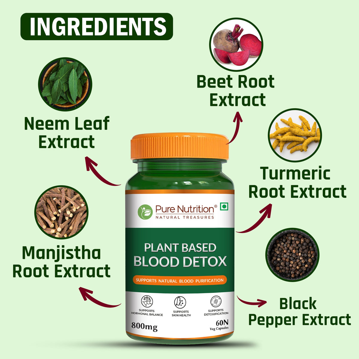 Plant-Based Blood Detox Neem, Manjistha, Beetroot & Turmeric | 800mg
