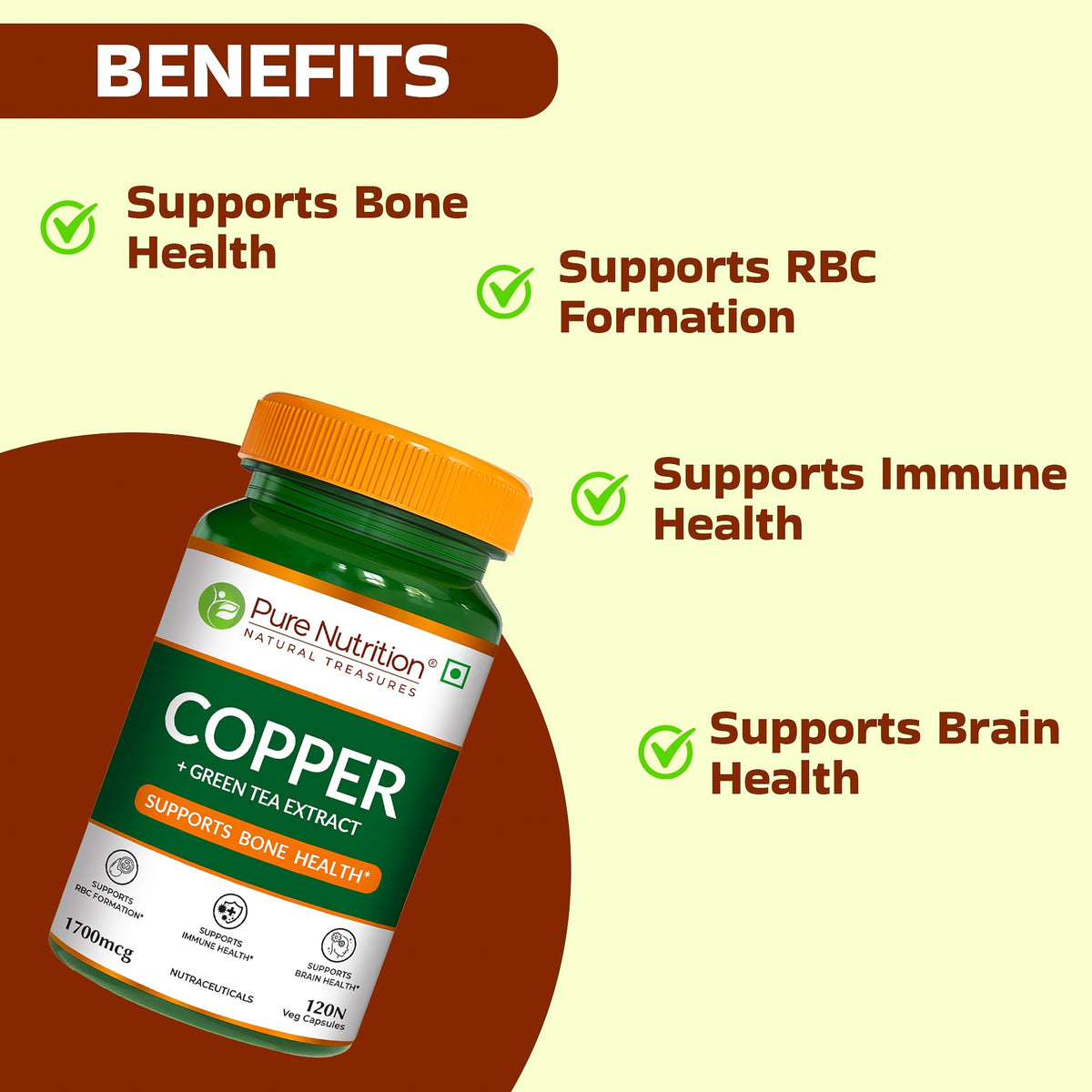 Copper Gluconate Capsules 120 Count Immunity, Iron & Antioxidant Support