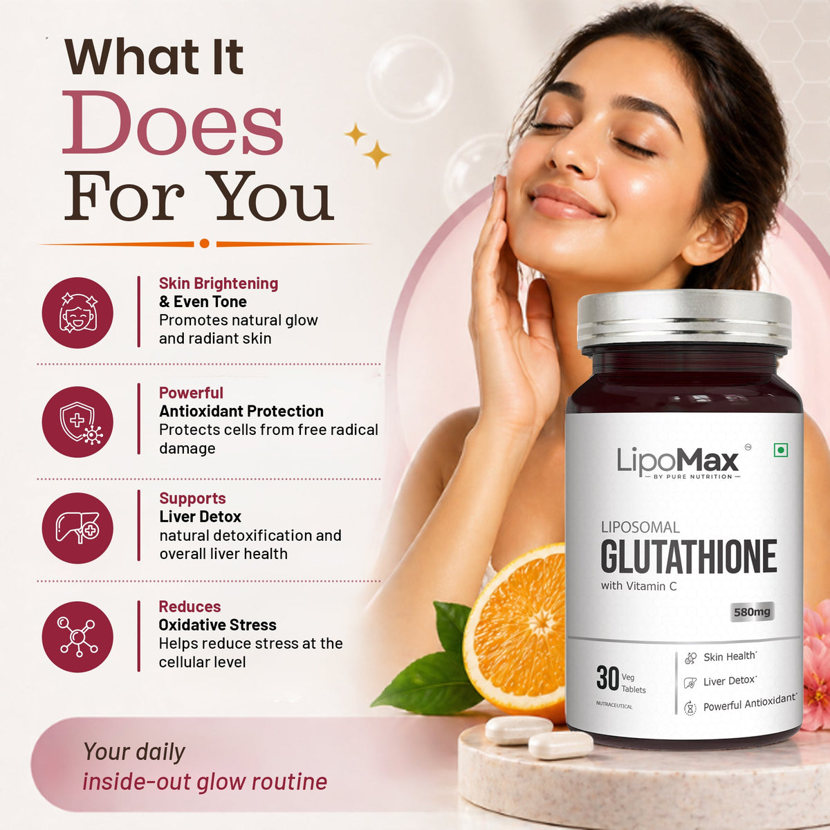 LipoMax Liposomal Glutathione with Vitamin C Skin Radiance & Antioxidant