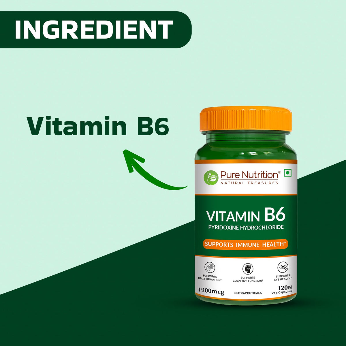 Vitamin B6 (Pyridoxine) Capsules 120 Count Mood, Brain & Immune Support