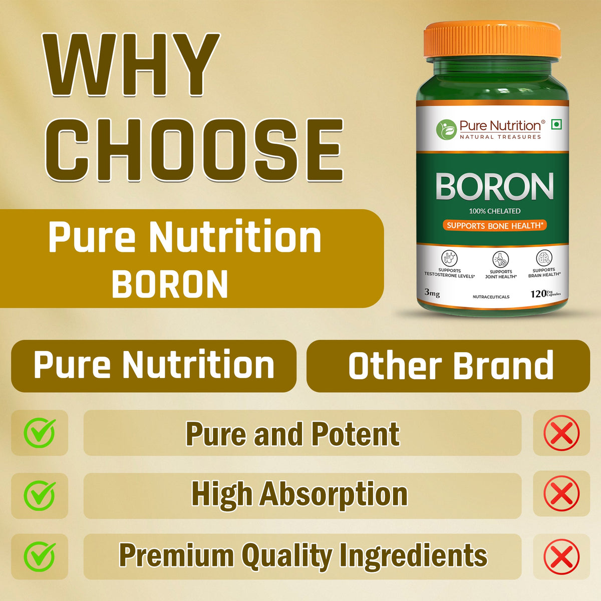 Boron 3mg Chelated Supplement Bone Health & Mineral Support