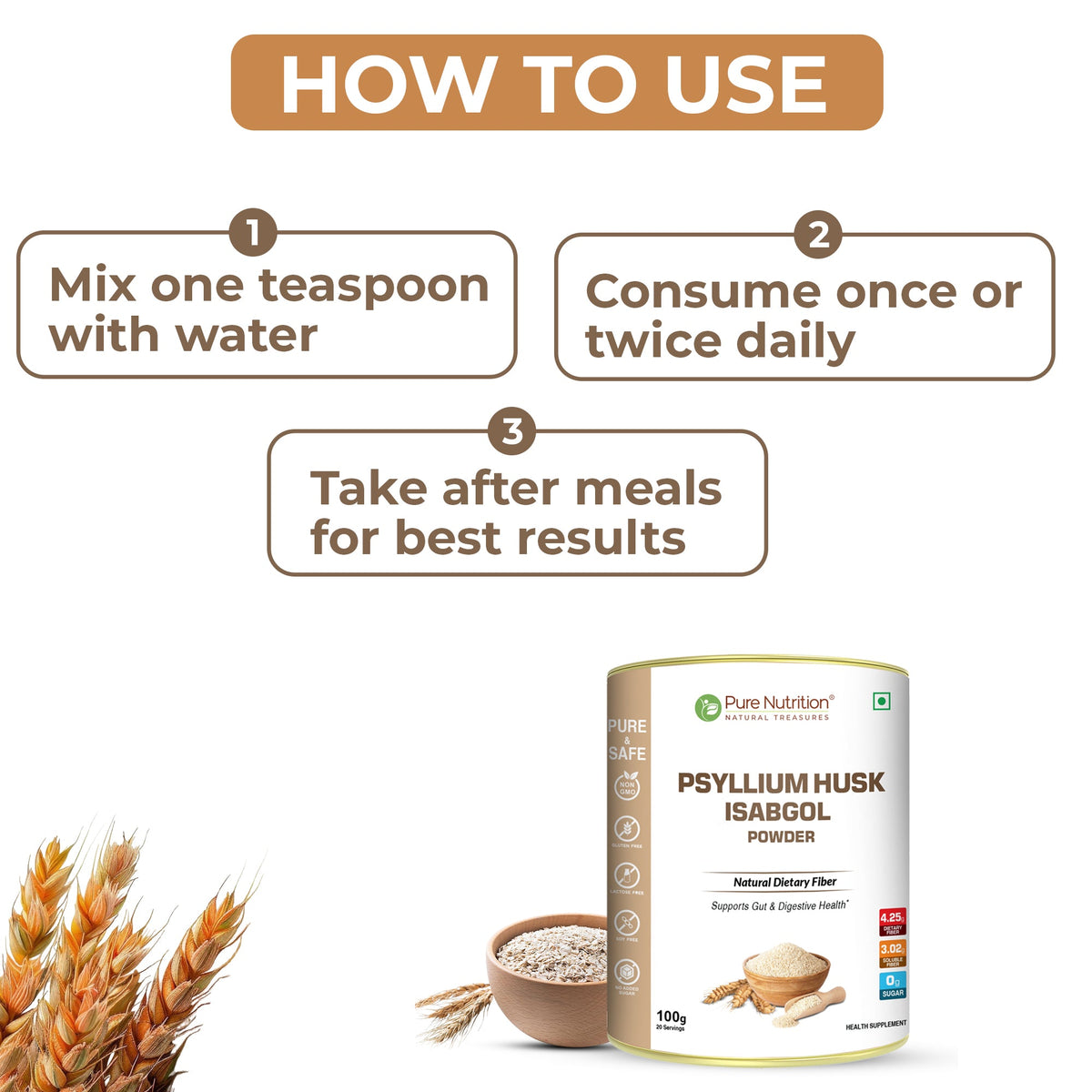 Psyllium Husk (Isabgol) Powder Natural Dietary Fiber for Digestive Health