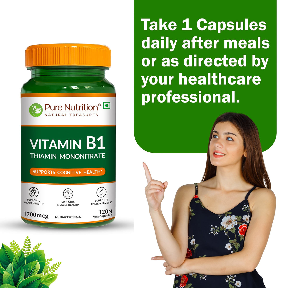 Vitamin B1 (Thiamine) Capsules 120 Count Energy Metabolism & Nerve Health