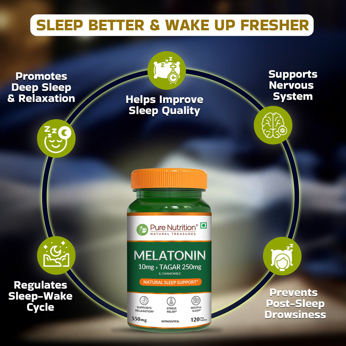 Melatonin 10mg Tablets Sleep Cycle Support & Relaxation | 120 Tablets