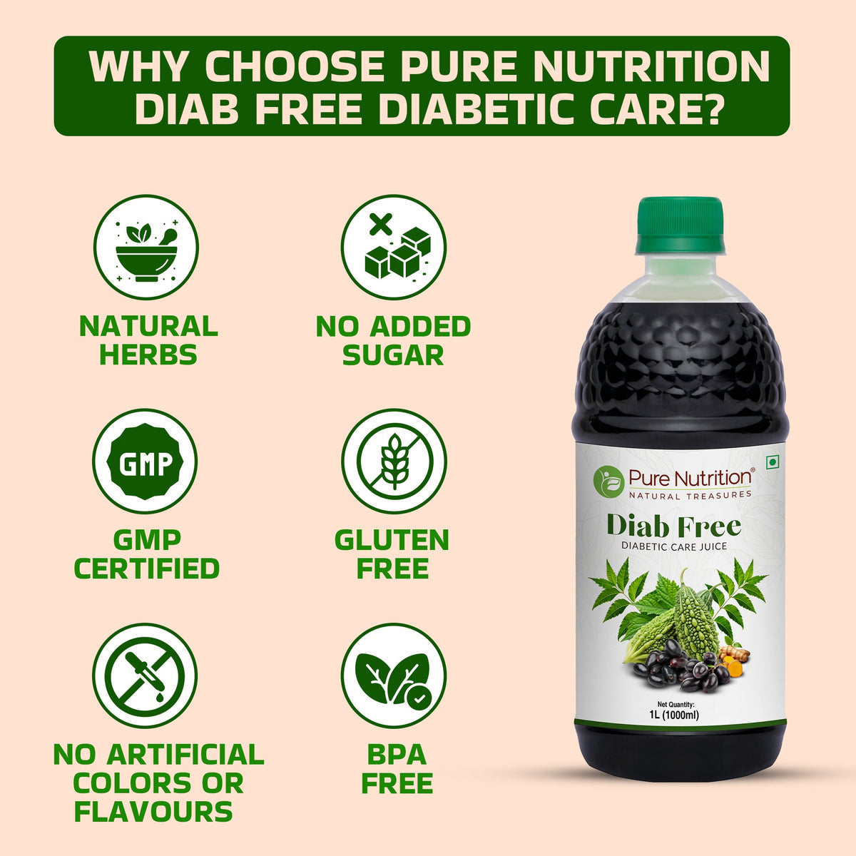 Diab Free Herbal Juice Karela, Jamun, Neem & Fenugreek Blend