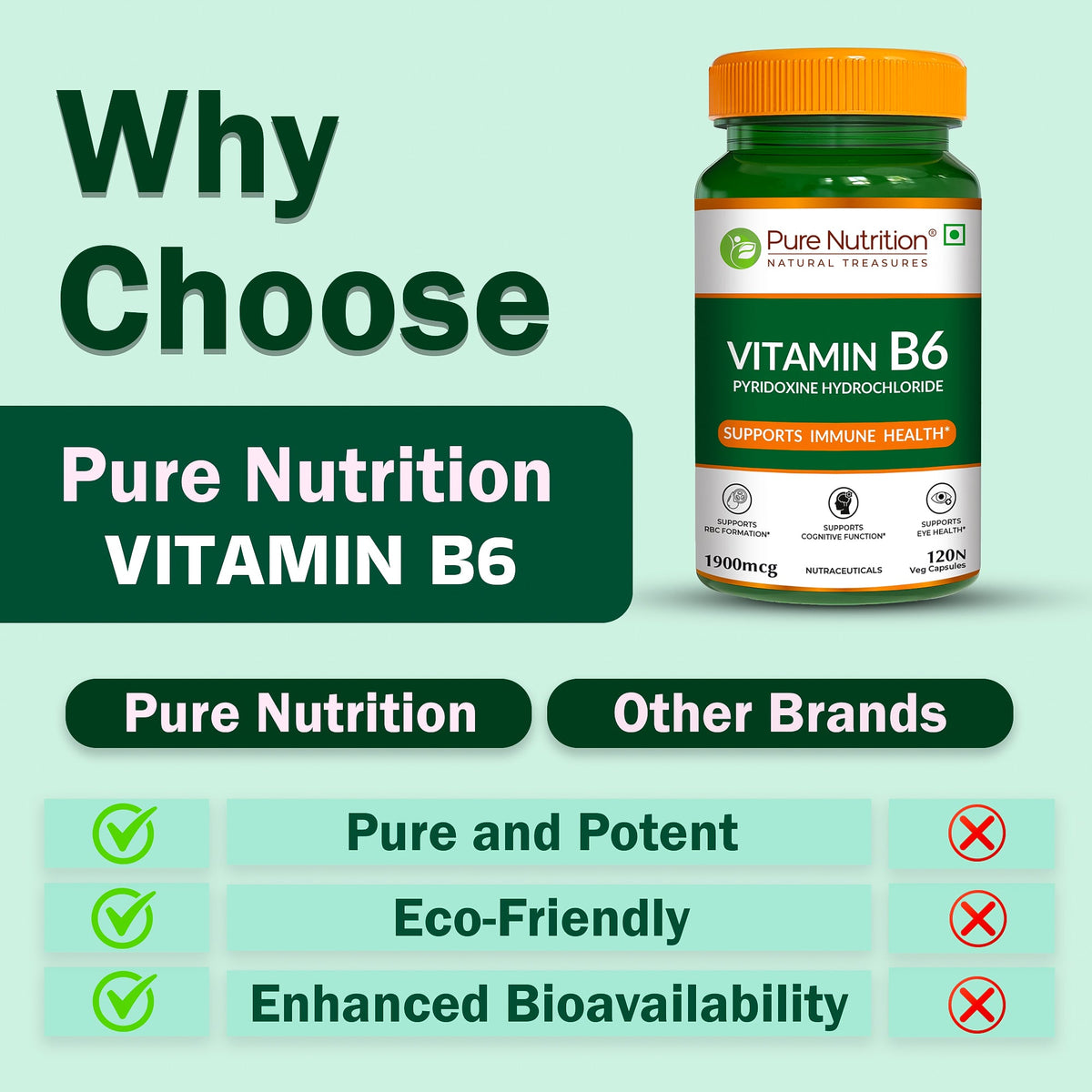Vitamin B6 (Pyridoxine) Capsules 120 Count Mood, Brain & Immune Support