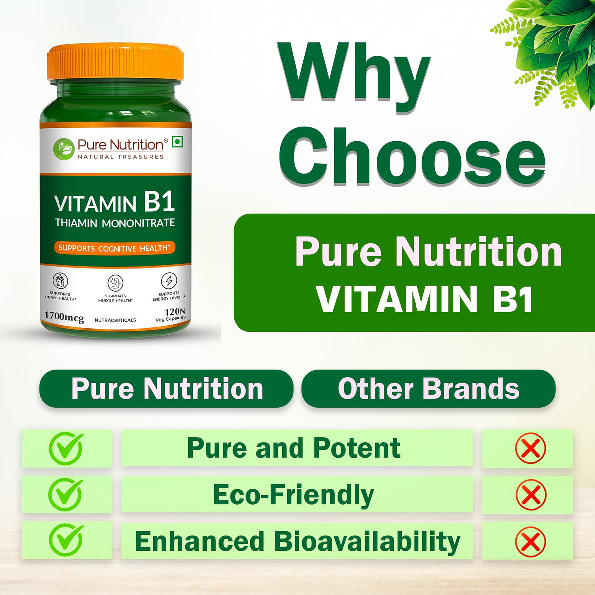 Vitamin B1 (Thiamine) Capsules 120 Count Energy Metabolism & Nerve Health