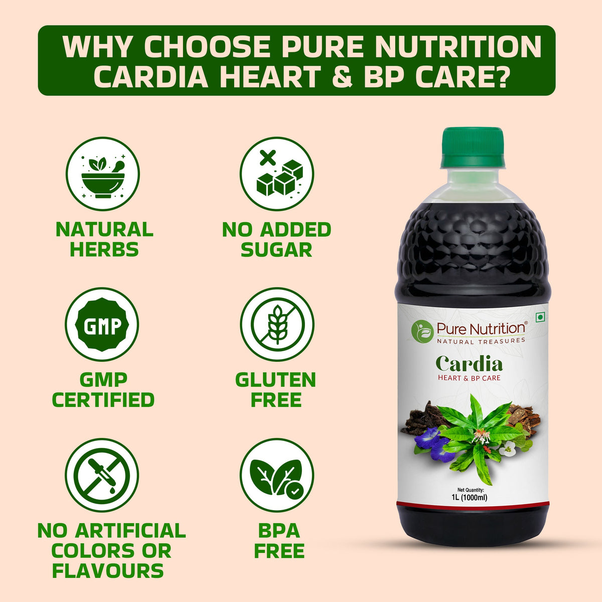 Cardia Herbal Juice Arjuna, Brahmi, Ashwagandha & Ayurvedic Wellness Blend