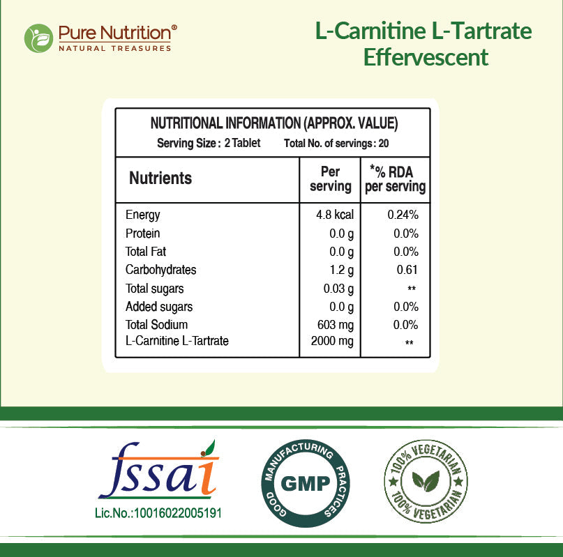 L-Carnitine L-Tartrate Effervescent Tablets Fat Metabolism & Energy