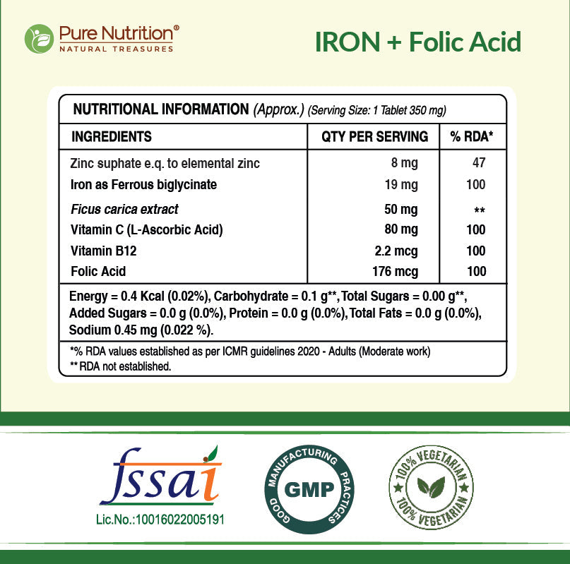 Iron with Folic Acid - 120 Tablets | Supports Haemoglobin Production and Helps Maintain Healthy Iron Levels