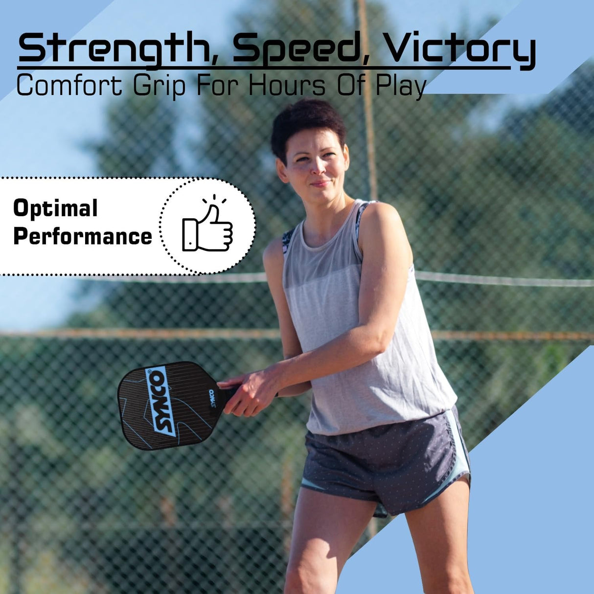 Synco Pickleball Paddle Set Carbonium Blue | 1 Pickleball Rackets and 2 Pickleballs with Carry Bag | Fiberglass Lightweight Racket with Cushion Comfort Grip