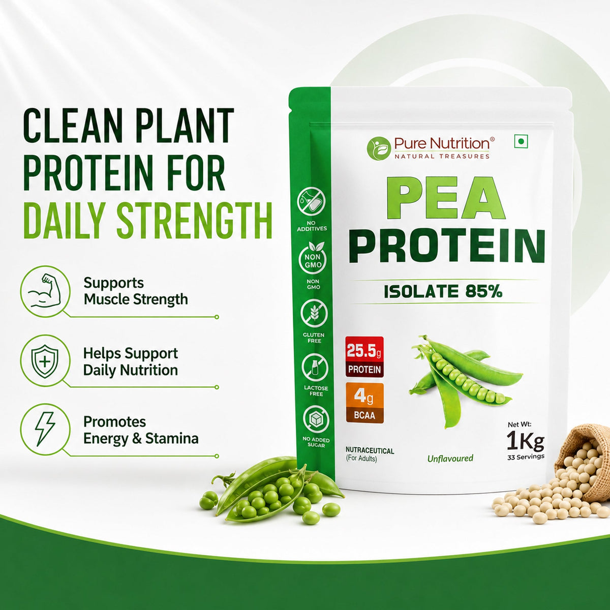 Pea Protein Isolate Powder 1kg 25.5g Protein | Vegan & Dairy-Free