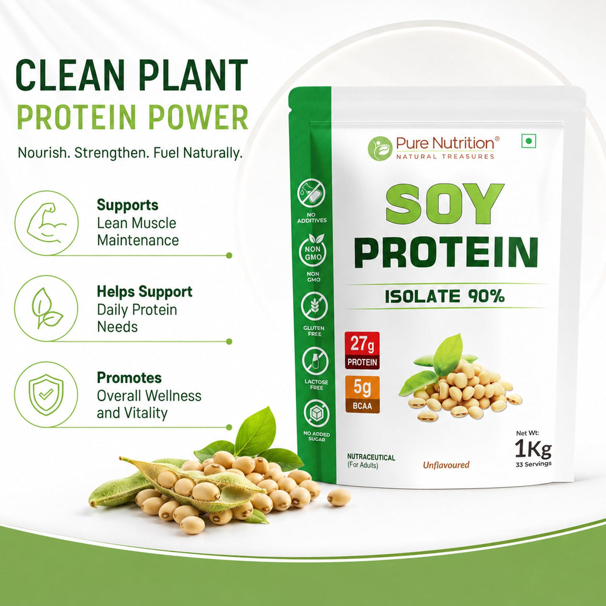 Soy Protein Isolate Powder 1kg 90% Protein | Unflavored, Pure & Complete