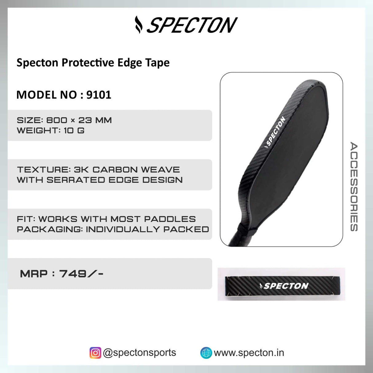 Specton Protective Edge Tape for Pickleball Paddles (3K Carbon Weave)
