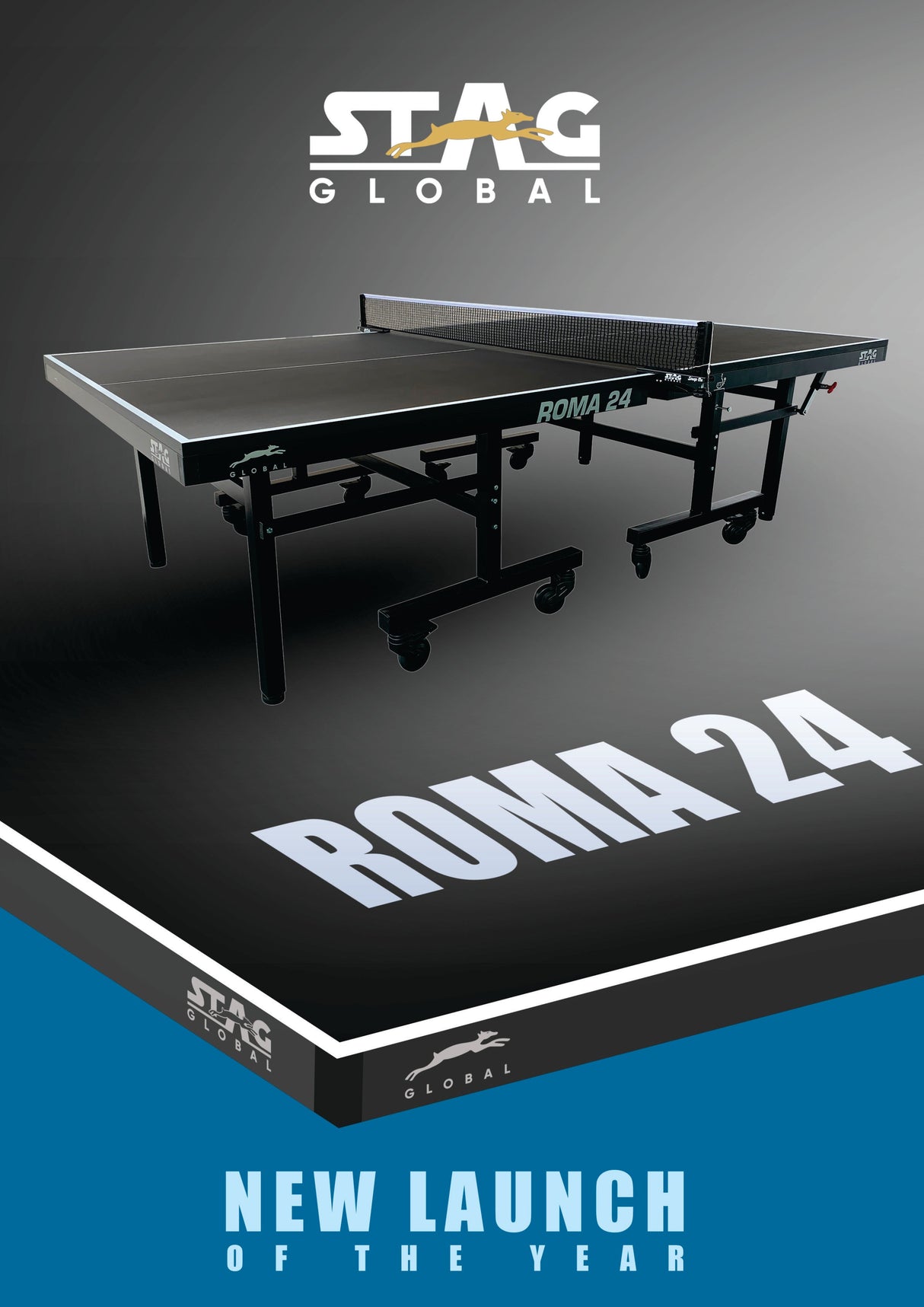 STAG GLOBAL Roma 24 Table Tennis Table | World Masters Championship Black TT Table | 2 TT Rackets, 6 Balls, Clamp Net And 1 Cover