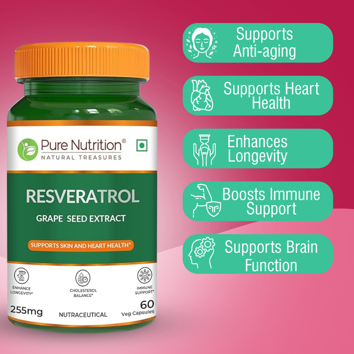 Resveratrol with Grape Seed Extract | Antioxidant Support 255mg