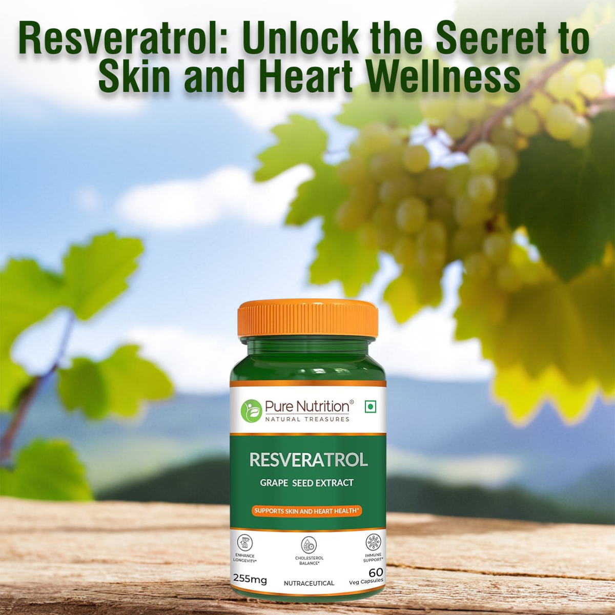 Resveratrol with Grape Seed Extract | Antioxidant Support 255mg