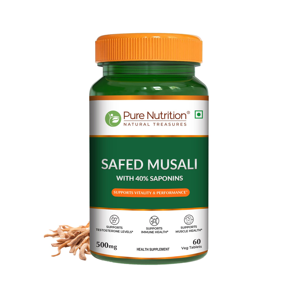 Safed Musli Capsules Ayurvedic Vitality & Energy Supplement | 60 Veg Tablets - Nutrition by Pure Nutrition