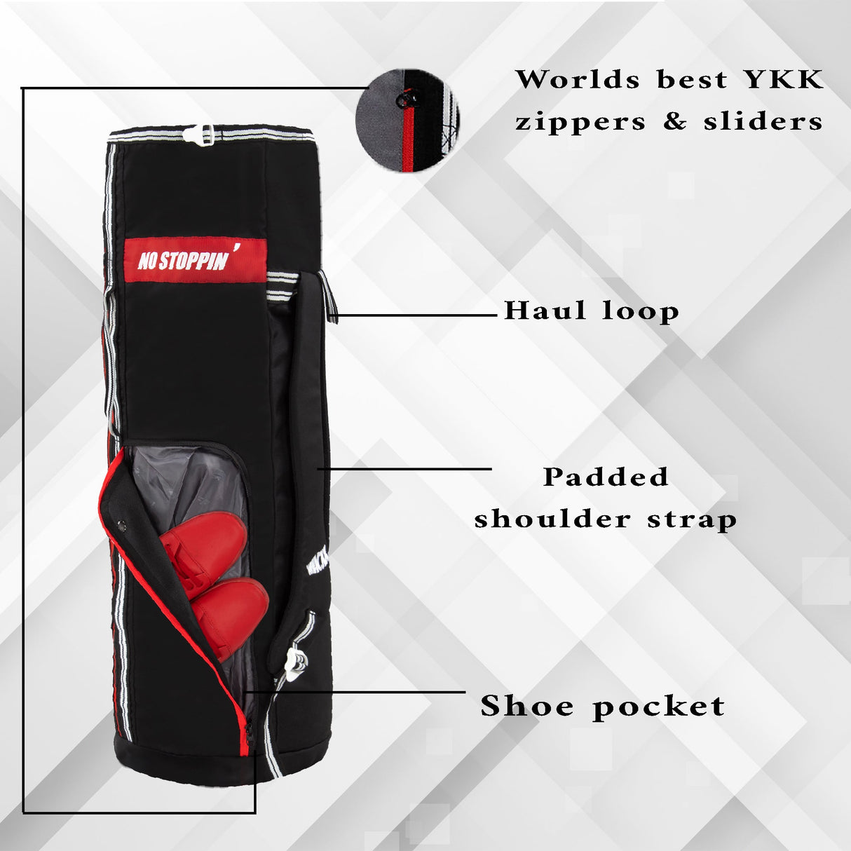 Brute Black RedUnisex Yoga Aerobics Gym Mat Bags Air Ventilated Pocket for Shoes, Front & Top Open, Carry Way with 3-Way Options i.e. Backpack, Holdall or with a Loop