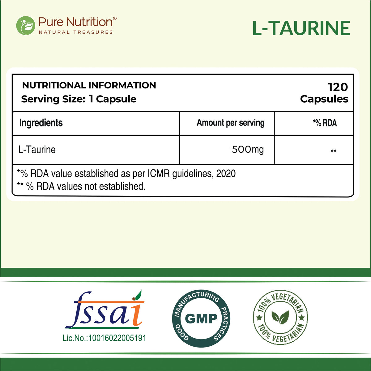 L-Taurine 500mg Veg Capsules Hydration, Muscle Support & Energy