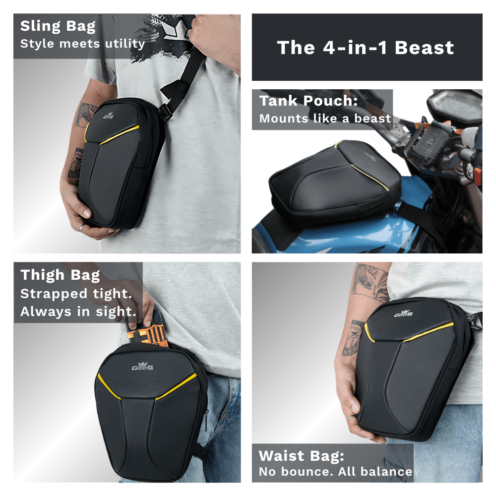 Taur 4-in-1 Yellow | Magnetic Tank Bag | Thigh Bag | Waist Bag | Sling Bag