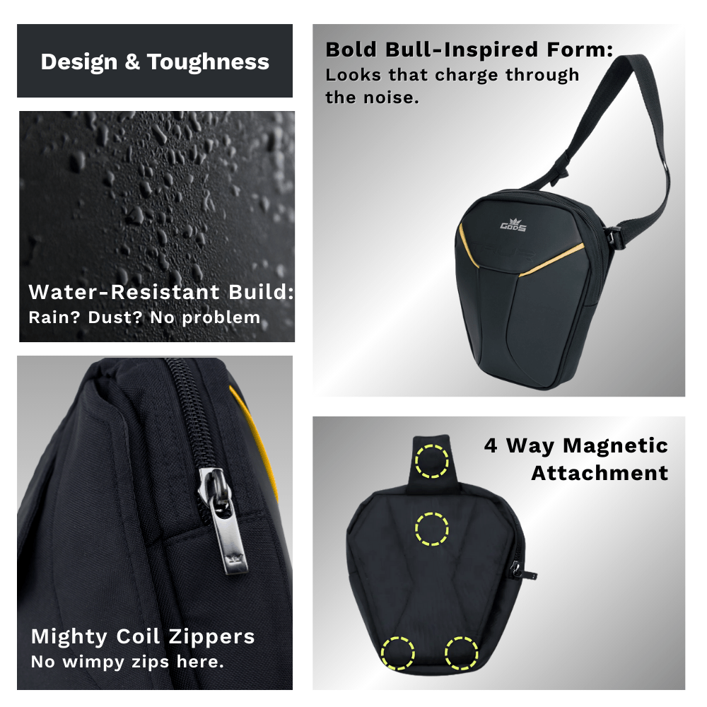 Taur 4-in-1 Yellow | Magnetic Tank Bag | Thigh Bag | Waist Bag | Sling Bag