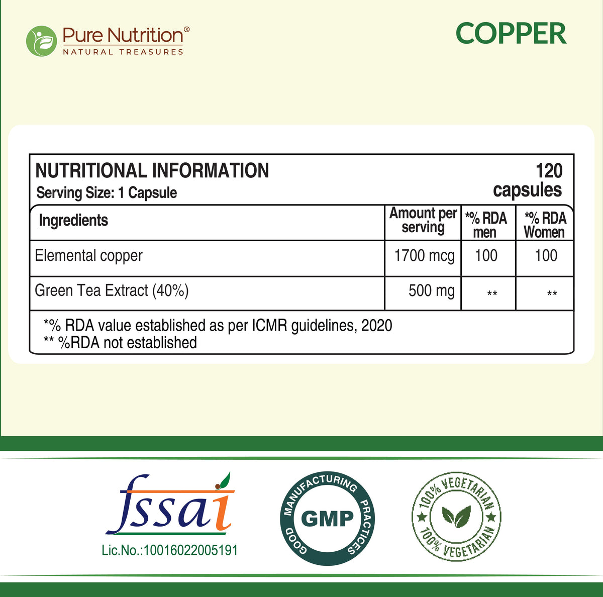 Copper Gluconate Capsules 120 Count Immunity, Iron & Antioxidant Support