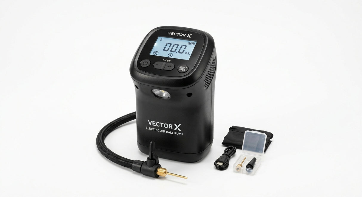 Vector X Electric Air Ball Pump, Ball Pump for Sports Ballswith LCD Display,2000 MAH Power, Chargebale Battery, Automatic, Air Pumps for Soccer Basketball Volleyball Rugby with Needles Accessories - studio shot