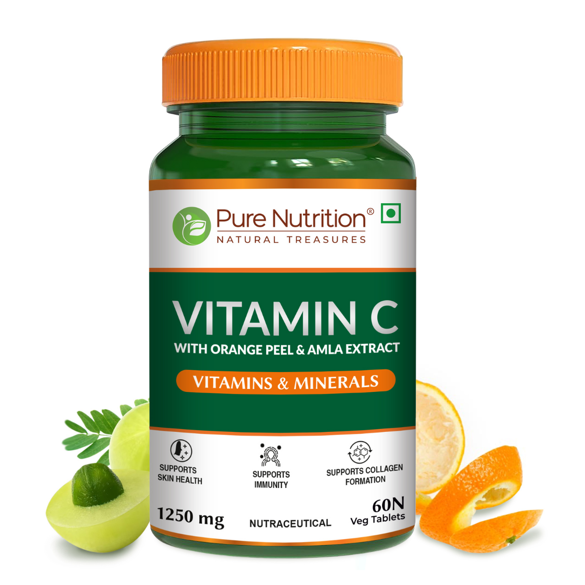 Vitamin C with Amla & Orange Peel 1250mg Immunity & Skin Health | 60 Tabs
