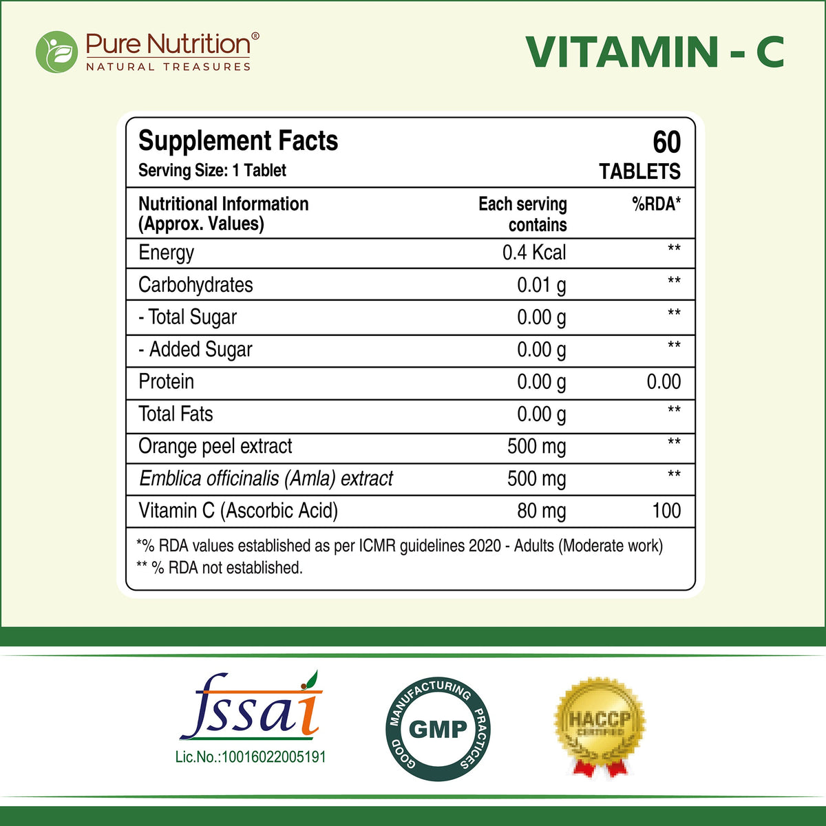 Vitamin C with Amla & Orange Peel 1250mg Immunity & Skin Health | 60 Tabs