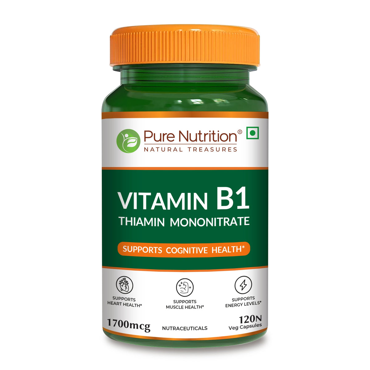 Vitamin B1 (Thiamine) Capsules 120 Count Energy Metabolism & Nerve Health - Nutrition by Pure Nutrition