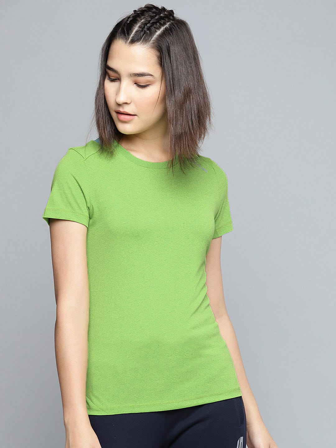 Alcis Women Green Blue Solid Round Neck T-shirt