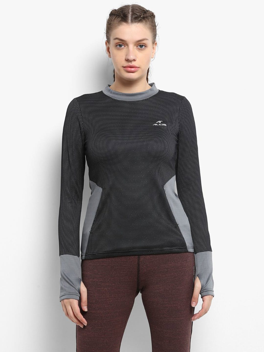 Alcis Women Black Grey Printed AntiStatix Sweatshirt
