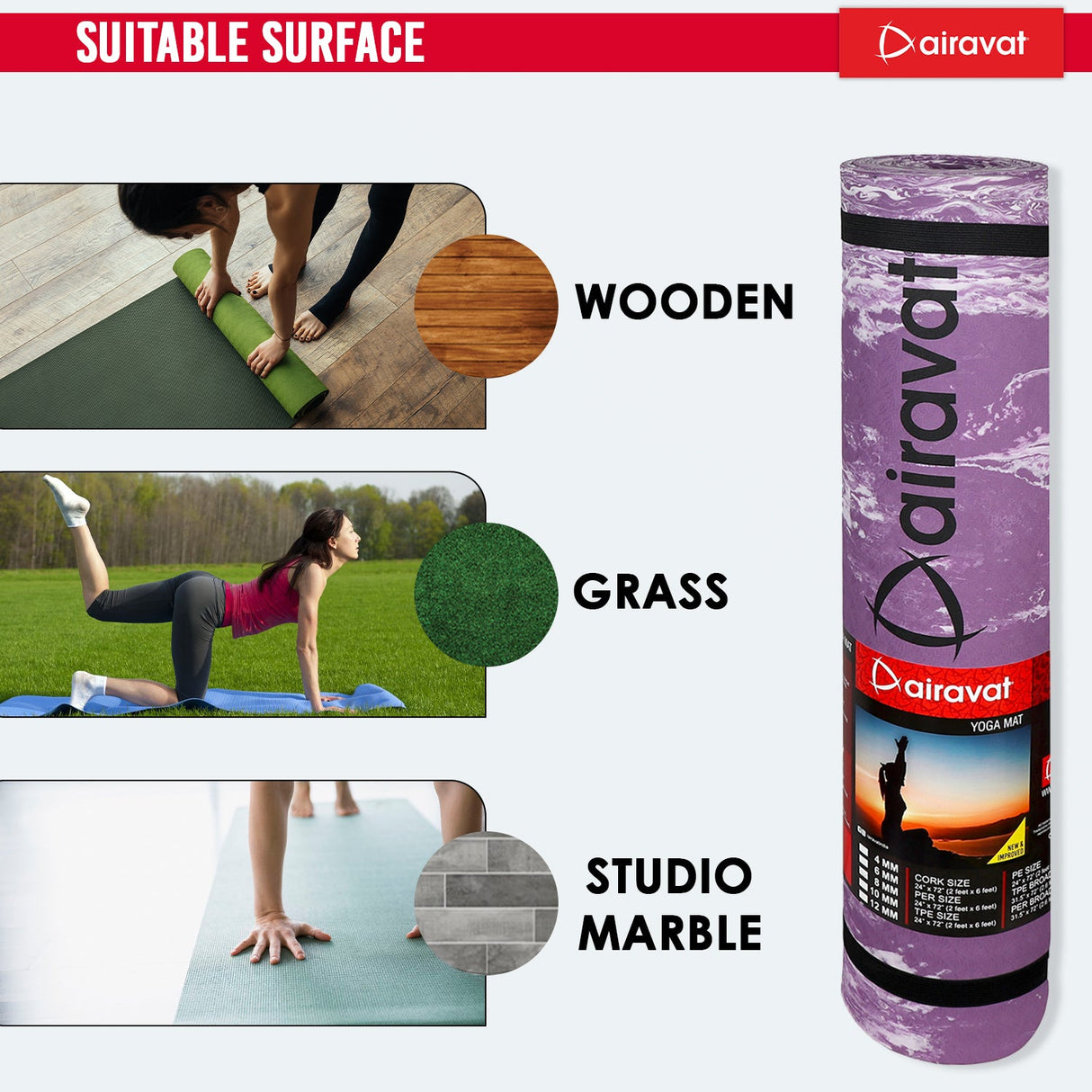 MARBLE 8MM YOGA MAT (PER) WITH BAG