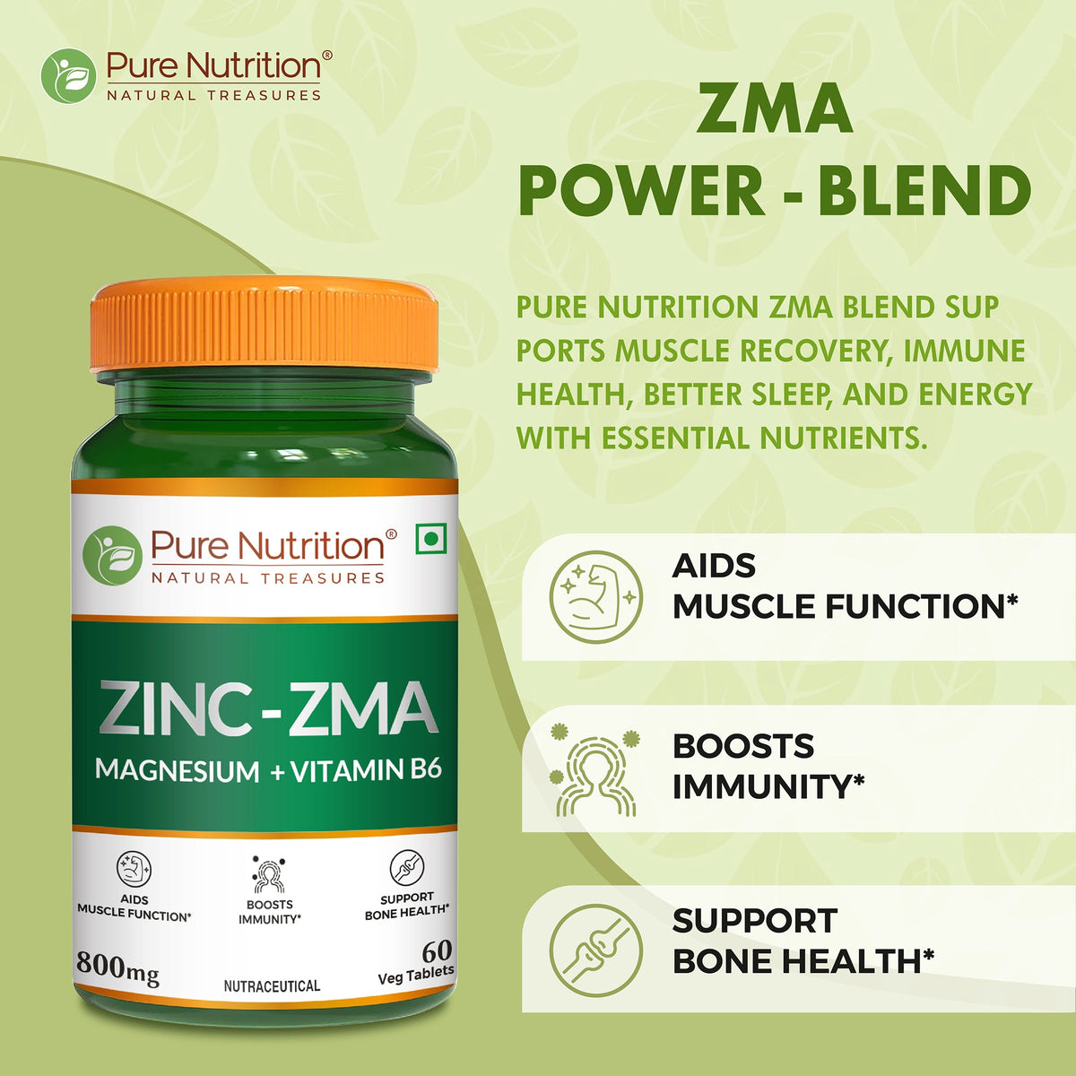 Pure Nutrition ZMA Zinc, Magnesium & Vitamin B6 Tablets