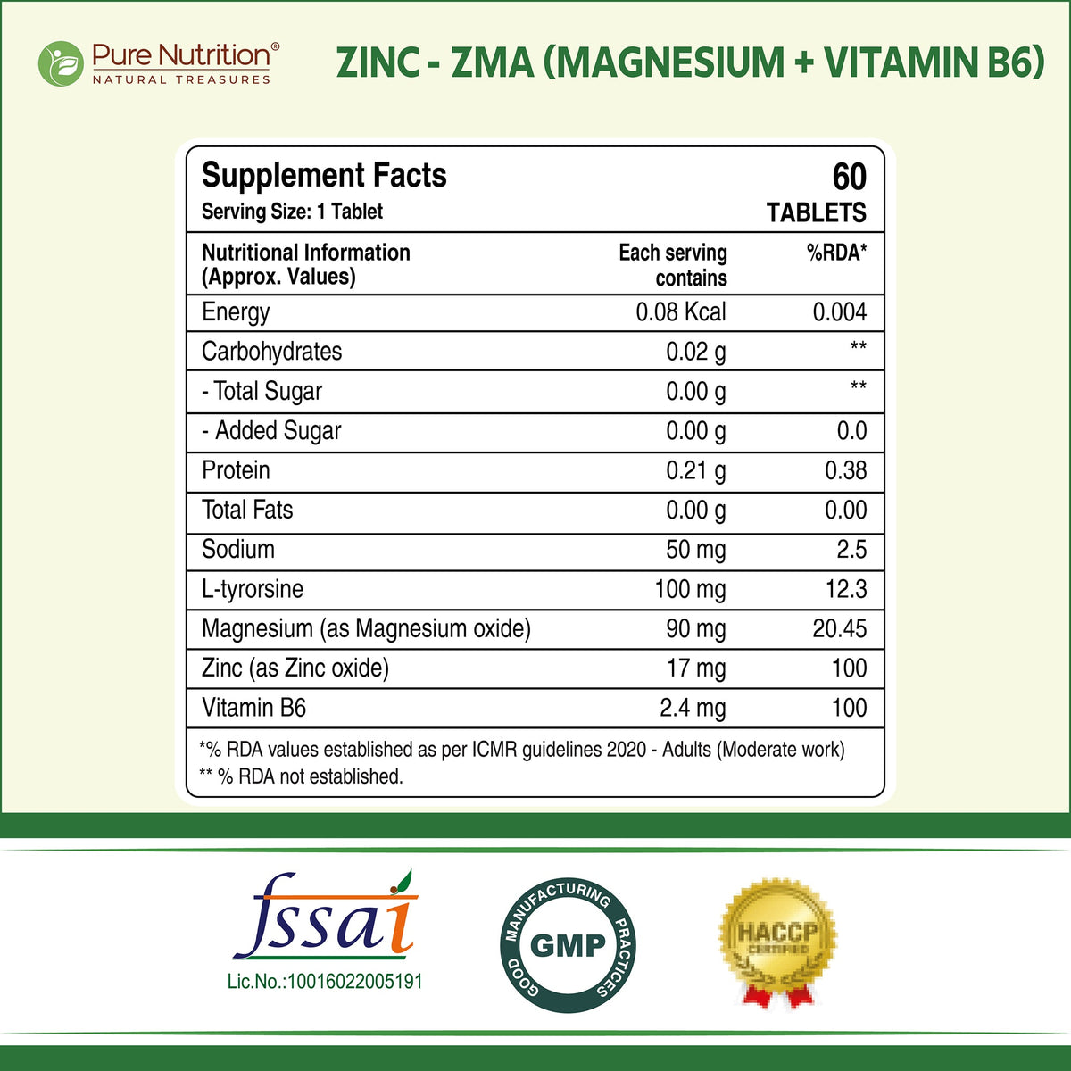 Pure Nutrition ZMA Zinc, Magnesium & Vitamin B6 Tablets