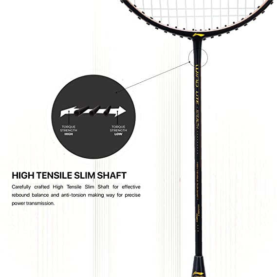 Li-Ning Wind Lite Stealth Carbon Fibre Strung Badminton Racket with Free Full Cover (Powered By Windstorm) | KIBI Sports Li-Ning