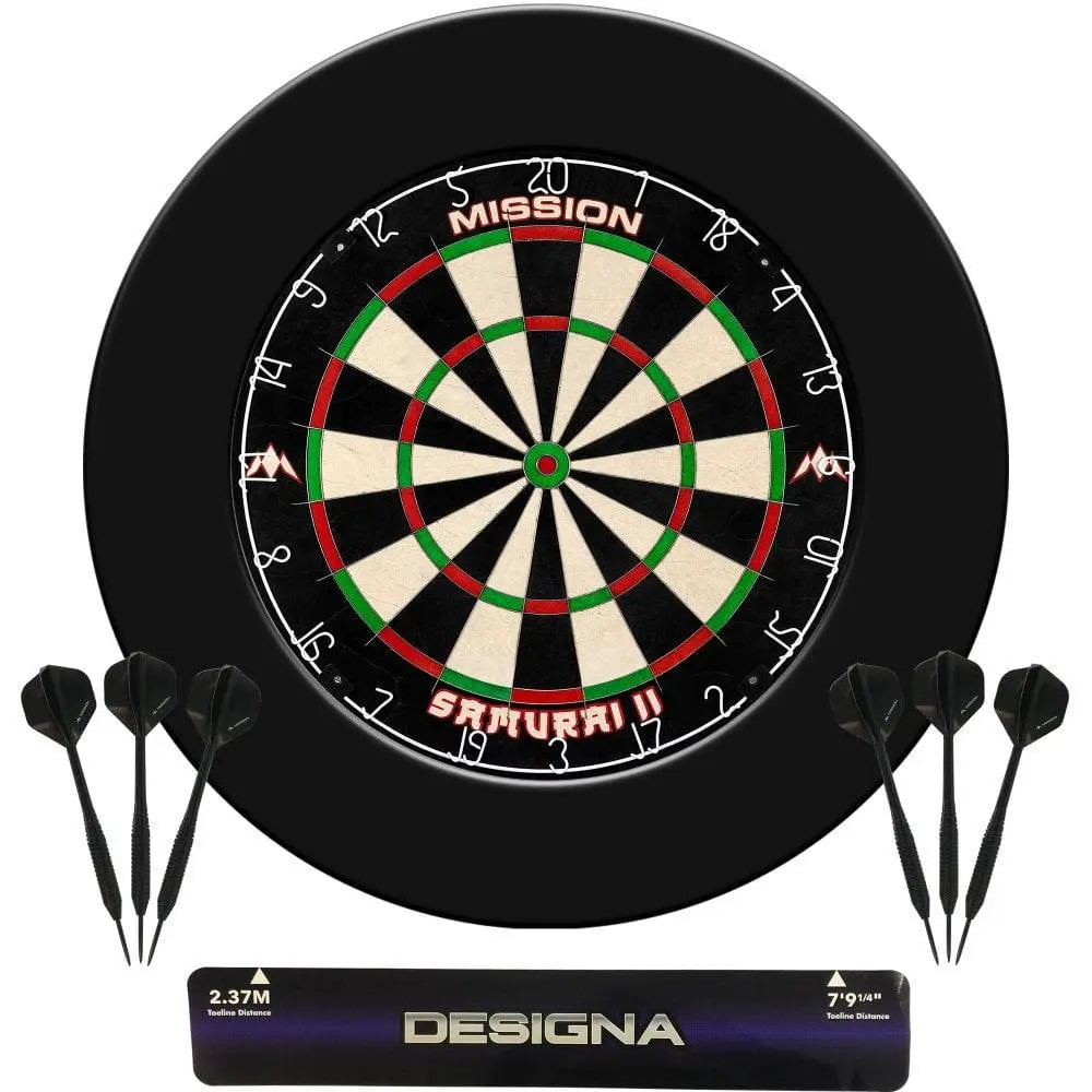 DARTSTORE – The Complete Kit : Pro Surround, Samurai II Dartboard, Throwline Oche, 6 Darts - KIBI SPORTS